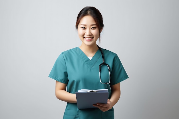 Smiling_asian_nurse_holding_clipboard_in_front