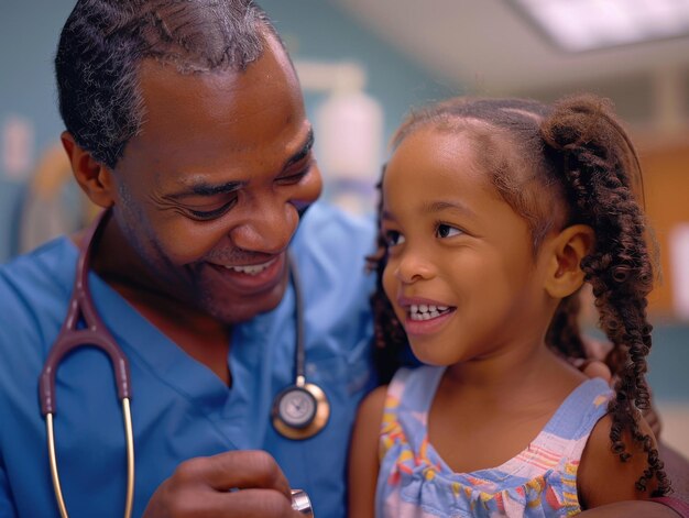 Photo smiling black doctor and patient