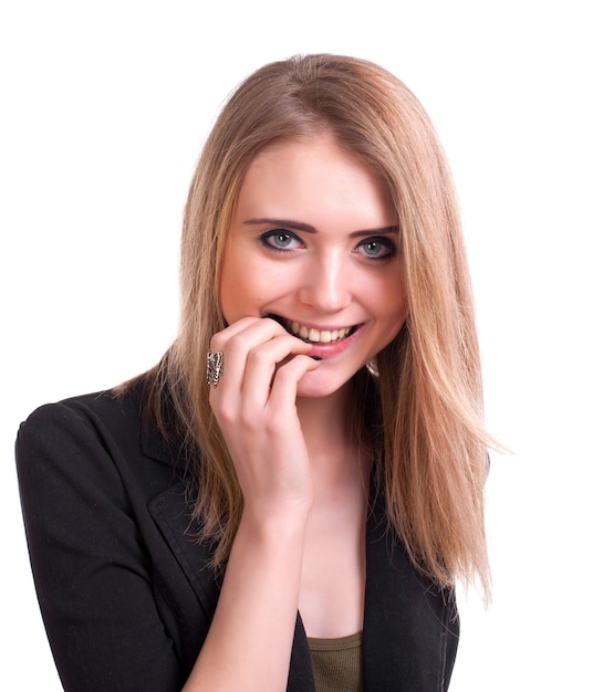 Smilingl jeune fille sur fond blanc