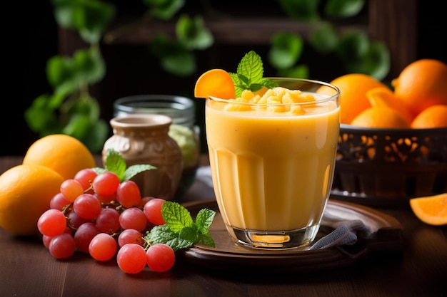 Smoothie d'abricot dans un verre avec une garniture de fruits frais Photographie d'image d'abricot 4K