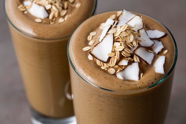 Smoothie au café avec des flocons de noix de coco et de l'avoine