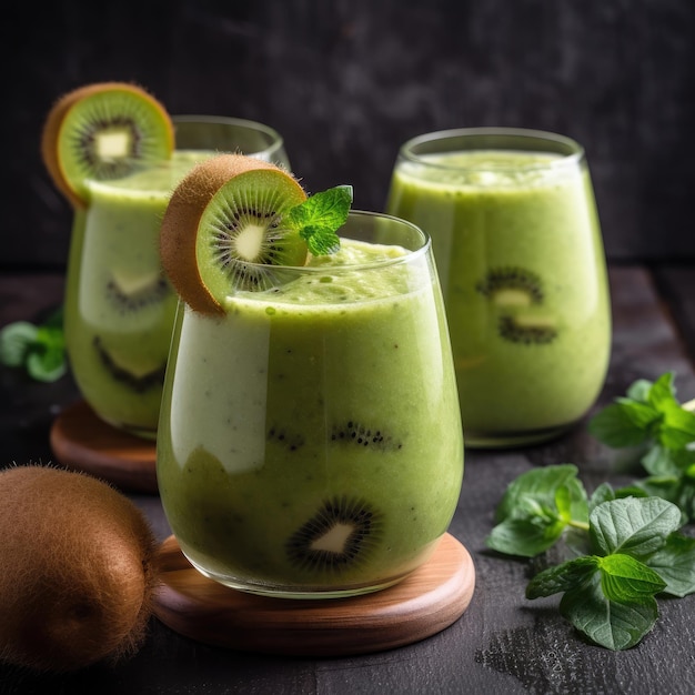 Smoothie au kiwi avec kiwi sur le dessus