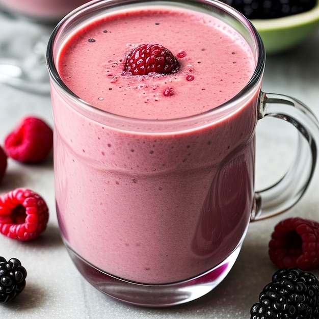 Smoothie au lait de framboise et de cerise avec de la menthe