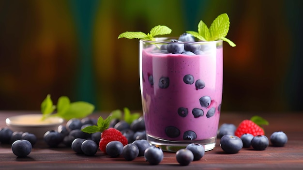 Smoothie aux bleuets frais dans le verre