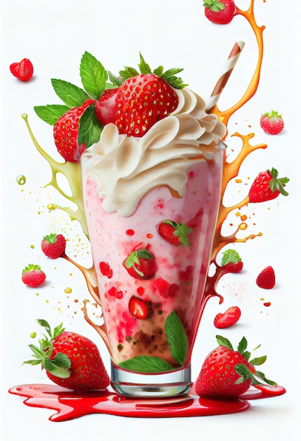 Photo smoothie aux fraises sur fond blanc jus de fraise