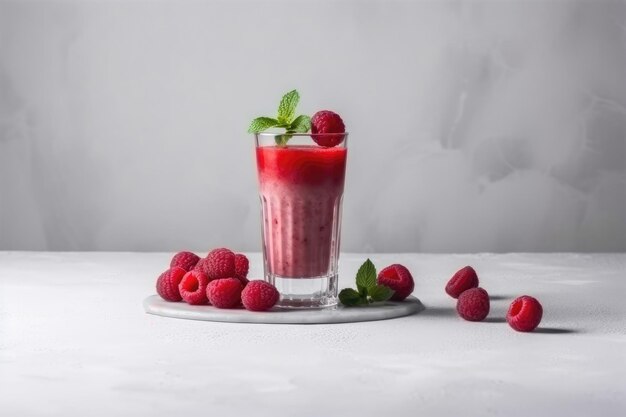 Smoothie aux framboises sur fond blanc IA générative