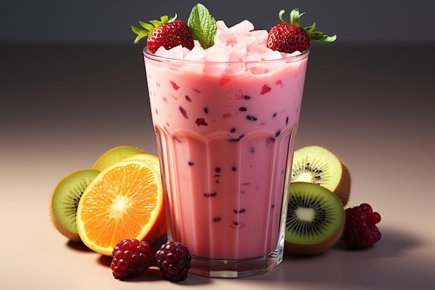 Smoothie aux fruits frais Un mélange rafraîchissant et sain de yaourt aux fruits mélangés et de glace, parfait pour une collation rapide et nutritive Généré avec l'IA