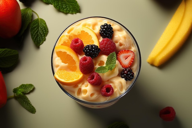 Smoothie aux fruits frais Un mélange rafraîchissant et sain de yaourt aux fruits mélangés et de glace, parfait pour une collation rapide et nutritive Généré avec l'IA