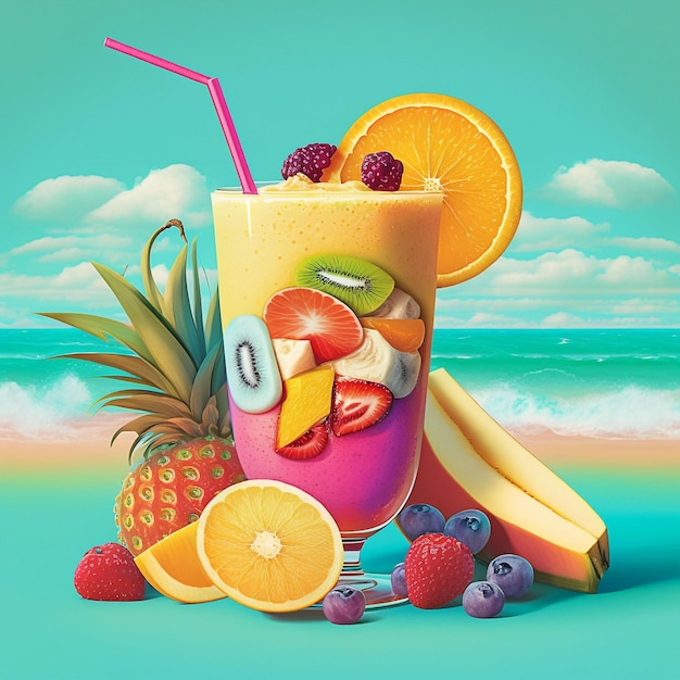 Smoothie aux fruits tropicaux sur la plage ai générative