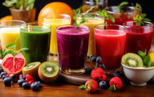 Photo smoothie aux jus frais et colorés