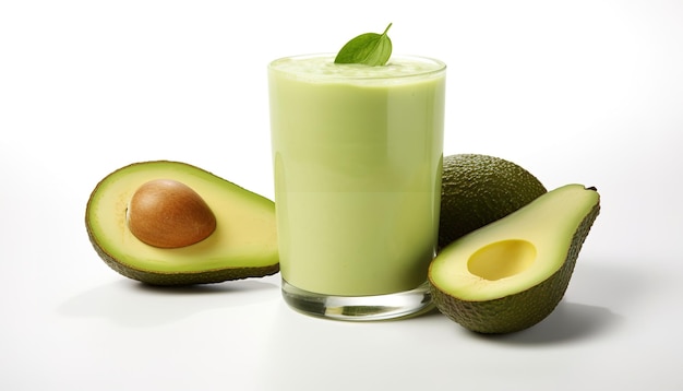 Smoothie à l'avocat et à l'avocado sur fond blanc