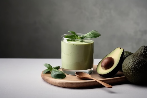 Smoothie à l'avocat sur fond blanc Style minimaliste AI générative