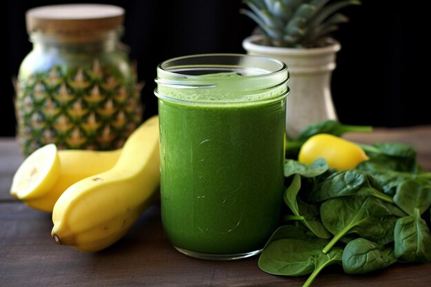 Photo smoothie détoxifiant à base d'épinards verts et d'ananas