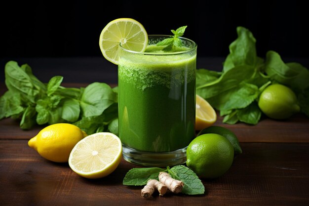 Photo un smoothie d'épinards avec du jus de citron vert