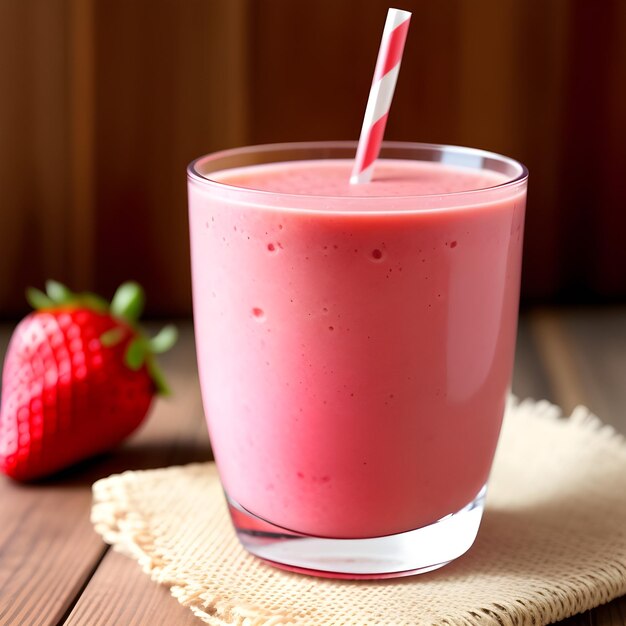 Un smoothie de fraise en bonne santé dans un verre transparent avec des fraises IA générative