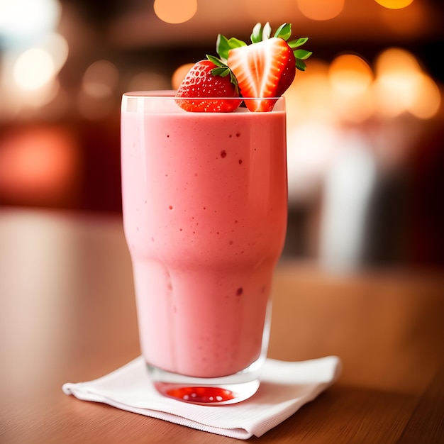 Photo un smoothie de fraise en bonne santé dans un verre transparent avec des fraises ia générative