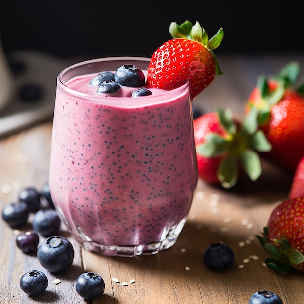 Photo un smoothie à la fraise avec des graines de chia