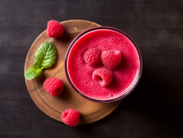 Un smoothie avec des framboises dessus