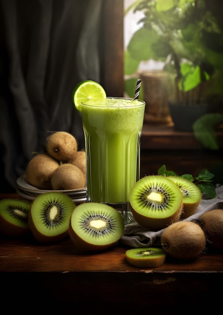 Smoothie et fruit frais de kiwi