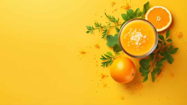 Smoothie ou jus de légumes avec des oranges à la carotte sur fond jaune