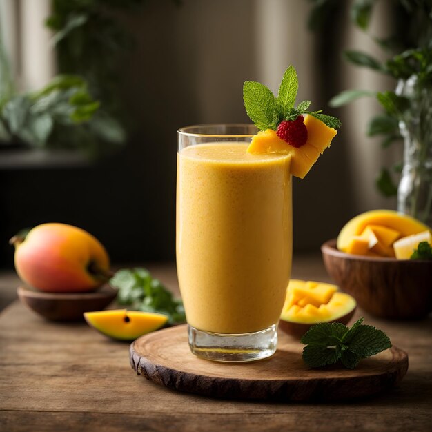 Smoothie À La Mangue Isolé Un Verre Rafraîchissant