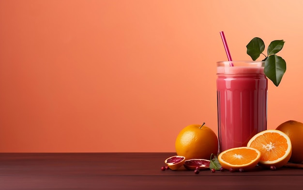 Smoothie minimaliste aux betteraves et aux pommes sur une surface en bois Generative Ai