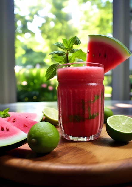 Smoothie pastèque au citron vert et menthe