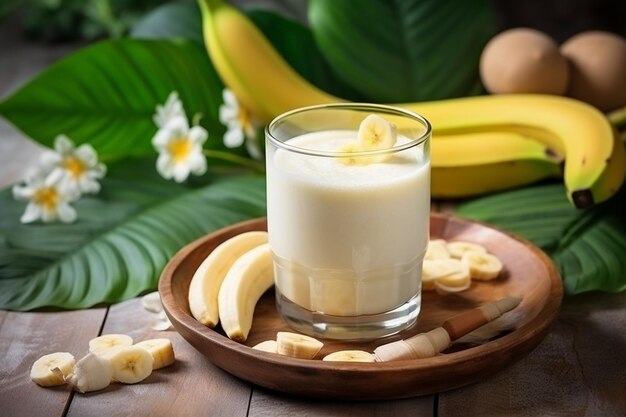 Smoothie végétalien à la banane et à l'avoine dans un bol en verre Generative Ai