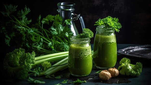 Smoothie vert au céleri et aux épinards Fond sombre