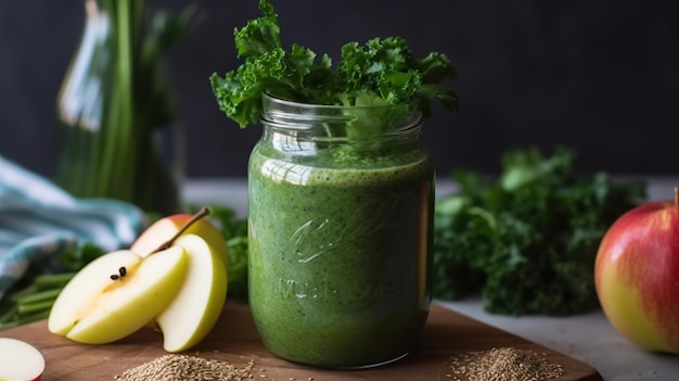 Un smoothie vert rafraîchissant à base de pommes de kale et d'épinards, une boisson énergisante riche en nutriments