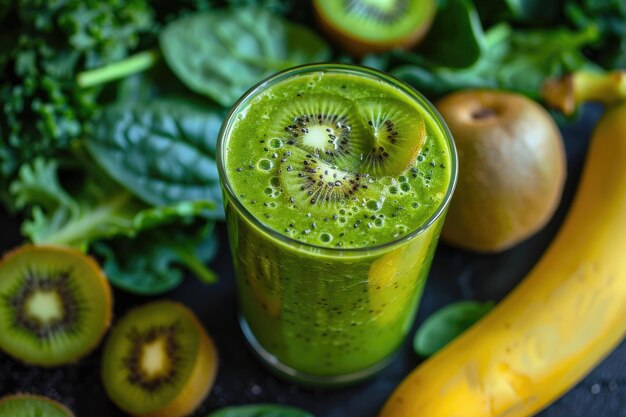 Photo un smoothie vert sain et frais dans un verre