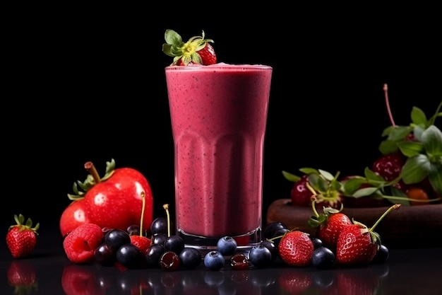 Photo smoothie vue de face aux cerises et fraises