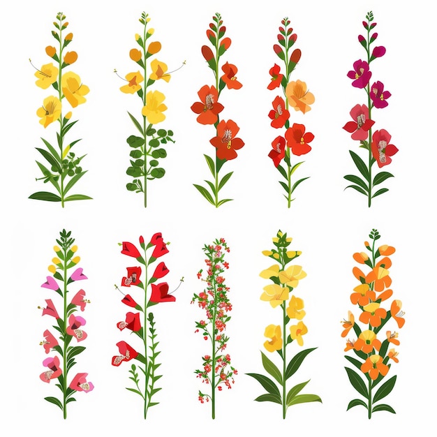 Snapdragon Flower Icon Set Antirrhinum Majus Flower Flat Design Abstract Snap Dragon Flower (Icones de fleurs de dragon de snapdragon) est un jeu d'icônes de fleurs qui a été créé par Snapdragon.