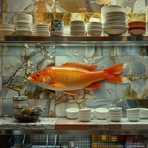 Photo un snapper rouge dans un sushi bar de tokyo