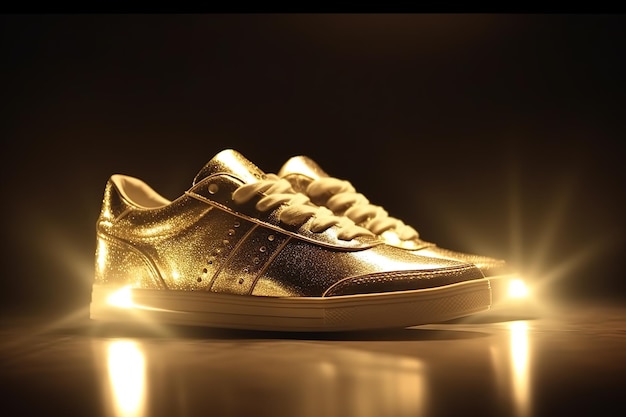 Une sneaker dorée et noire avec le mot adidas dessus.
