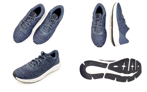 Sneakers bleus chaussures de course sportives isolées sur fond blanc