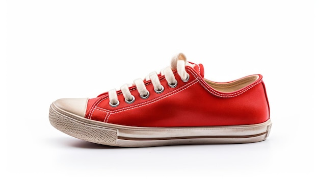 Photo sneakers en cuir rouge pour femmes sur fond blanc