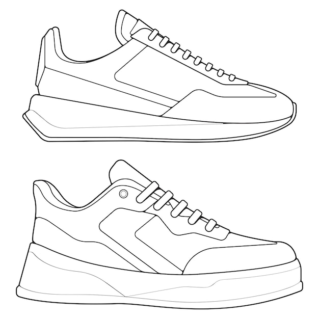 Sneakers dessin vectoriel de sneakers dessinés dans une esquisse de modèle de sneakers d'entraînement Set Collection de vecteurs d'illustration