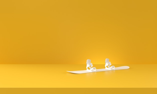 Snowboard blanc sur fond jaune. rendu 3D.