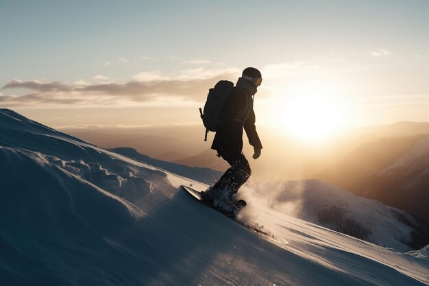 Snowboarder dans un saut sur une haute montagne Freerider