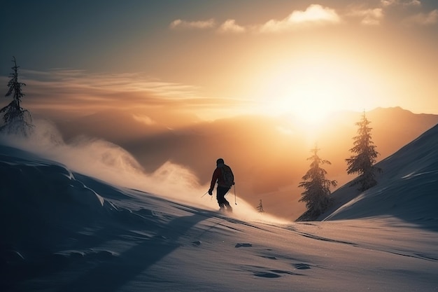 Snowboarder dans un saut sur une haute montagne Freerider