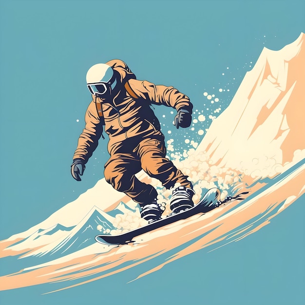 Snowboarder snowboarding conception d'illustration dans la saison hivernale enneigée Aventure Sports extrêmes