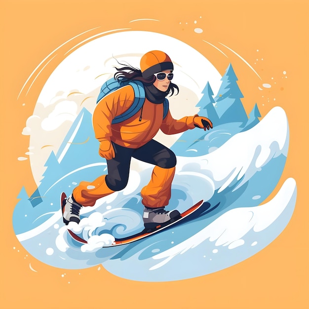 Snowboarder snowboarding conception d'illustration dans la saison hivernale enneigée Aventure Sports extrêmes