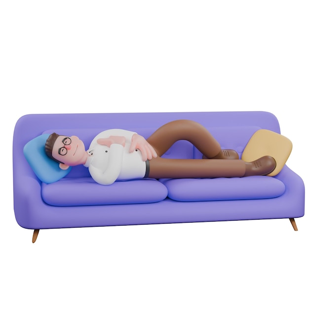 Sociologue en 3D Un sociologue masculin dort sur un canapé Modèle de recherche sociale