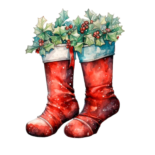 Socks de Noël illustration à l'aquarelle AI ferme générative vacances de Noël isolées