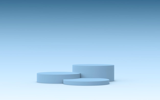 Socle bleu 3D pour l'affichage du produit Trois podiums à deux niveaux sur fond dégradé illustration 3D