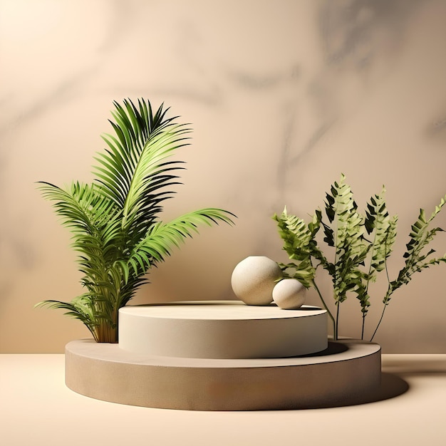 Socle décoratif en marbre avec plantes