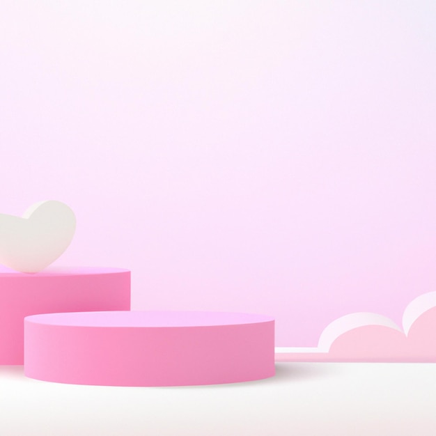 Le socle du podium de la Saint-Valentin avec un coeur rose 3d et un nuage créé avec la technologie générative ai.