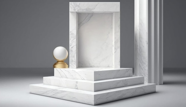 Un socle en marbre surmonté d'un globe blanc.