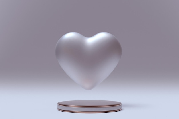 Socle de podium 3D Saint Valentin avec grand coeur beige argenté amour fond minimal romantique
